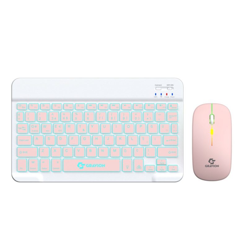 Gravion KM-BT35 Bluetooth Klavye Mouse Set Pembe Şarj edilebilir