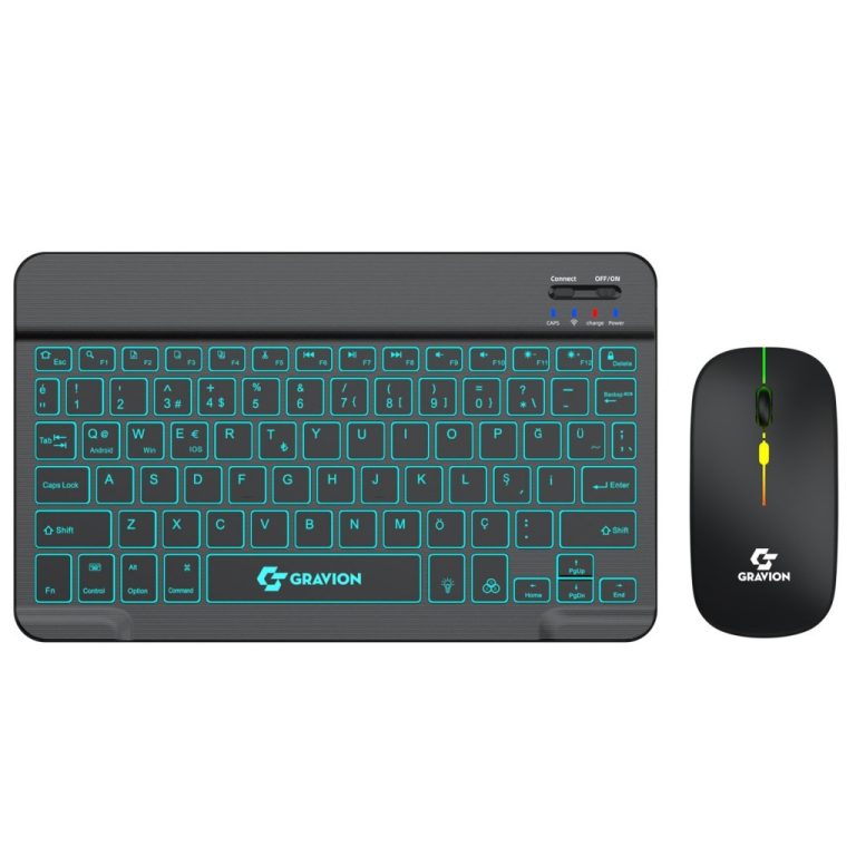 Gravion KM-BT35 Bluetooth Klavye Mouse Set Siyah Şarj Edilebilir