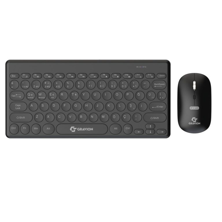 Gravion KM-BT37 Çif Modlu Wireles Bluetooth Klavye Mouse Set Siyah